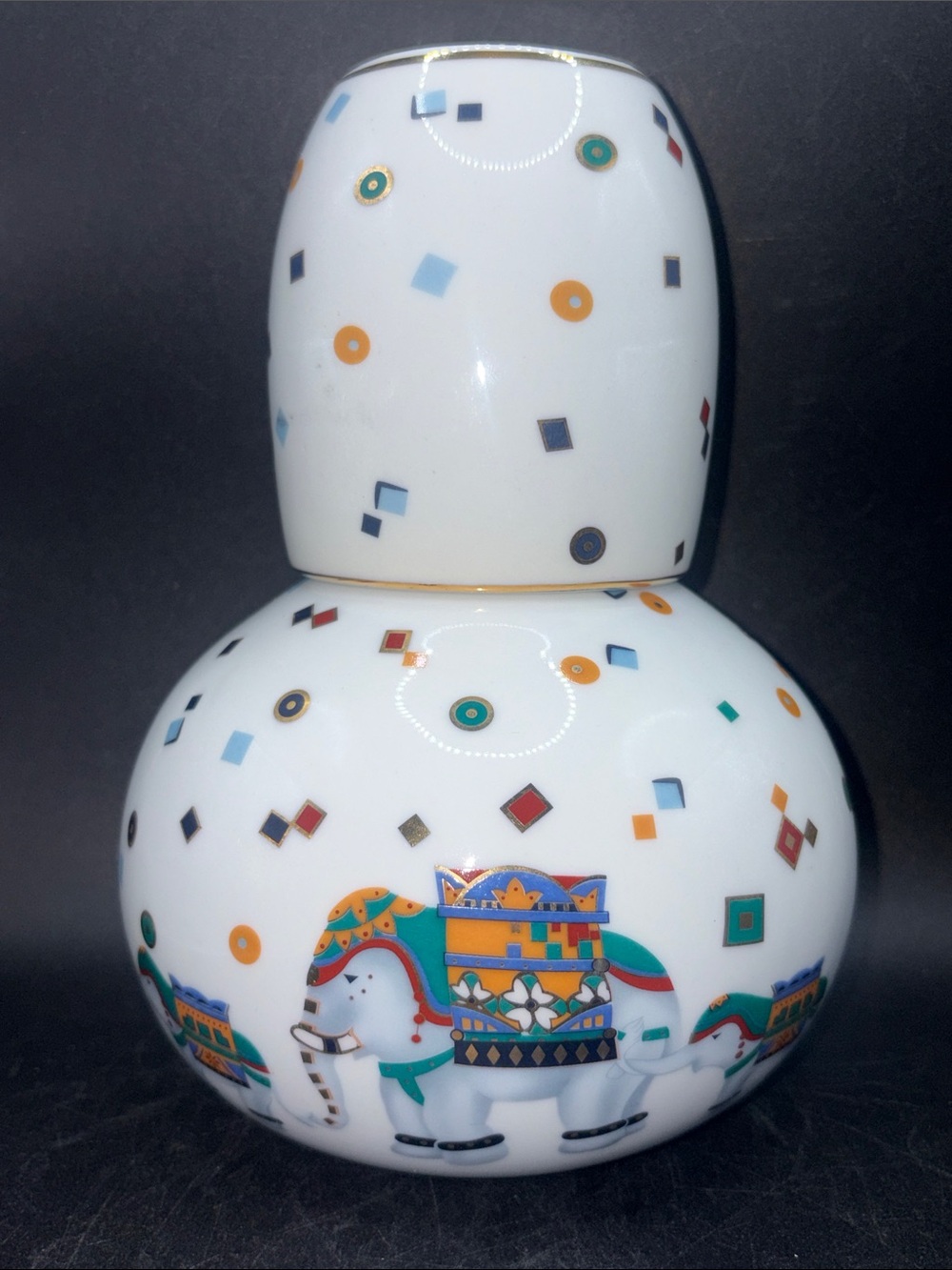 Nantucket Porcelain Vintage Elephant Parade Bedside Water Carafe with Cup
